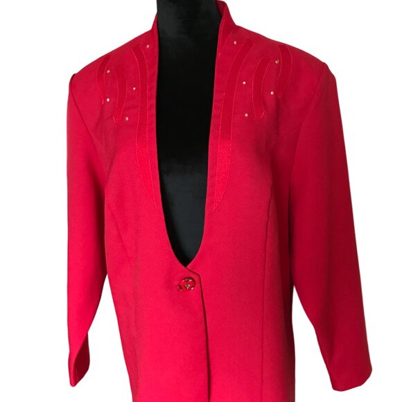 Pride & Joy 70s Geometric Blazer: Vintage Red Jacket Gold Dots, Plus Size 22W - Picture 7 of 9